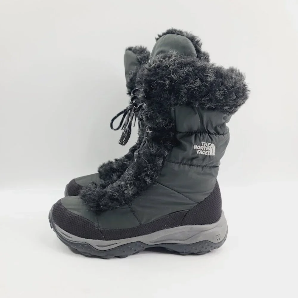 The North Face Girl's‎ Black Nuptse Fur Ankle Winter Snow Boot Size 4